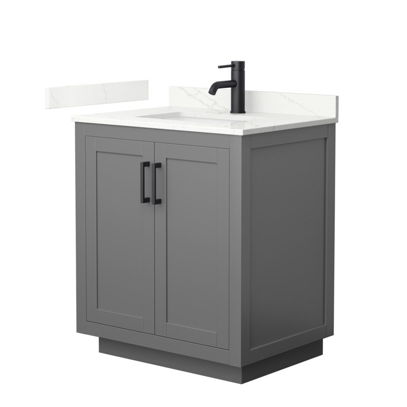 Miranda 30" Freestanding Single Bathroom Vanity with Quartz Top, Giotto Quartz, Dark Gray, Matte Black
