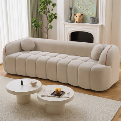 Canapé en velours côtelé 99,2 po moderne, canapé 3 places sans assemblage requis avec capitonnage à canaux, canapé à bulles avec 2 coussins, siège profond pour le bureau du salon