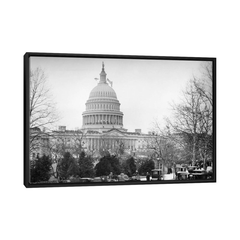 1910 à 1920, Capitol Building Washington, D.C., H 18 po x l 26 po x P 1,5 po, Toile avec cadre noir, Pas de tapis