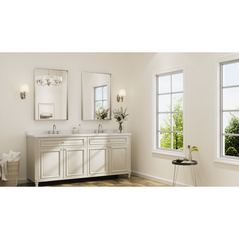 Rectangle Bathroom Vanity Mirror with Aluminum Frame and Tempered Glass, 36" x 24", Nickel