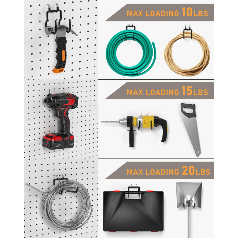 10 Pack Heavy Duty Pegboard Hooks, 1/4" Pegboard Drill Holder Tool Utility Hooks