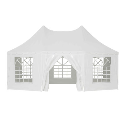 Tente de réception de 20 pi x 15 pi, tente d'événement robuste avec 1 porte et 7 fenêtres, tente de mariage blanche, imperméable, protection contre les rayons UV, pavillon de pavillon pour tente de fête, événement, pique-nique, blanc