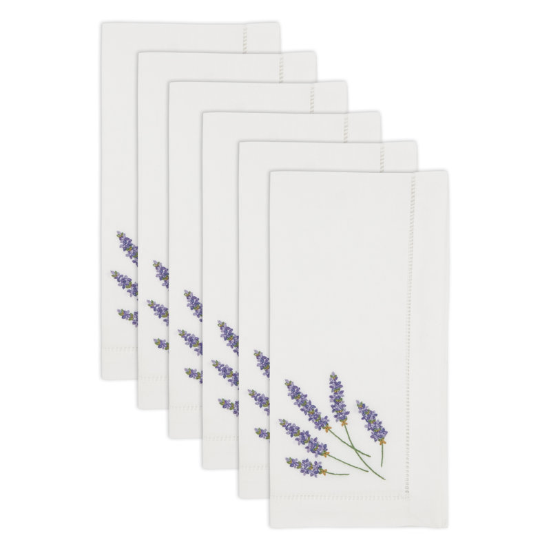 White Cotton Embroidered Lavender Napkins Set of 6