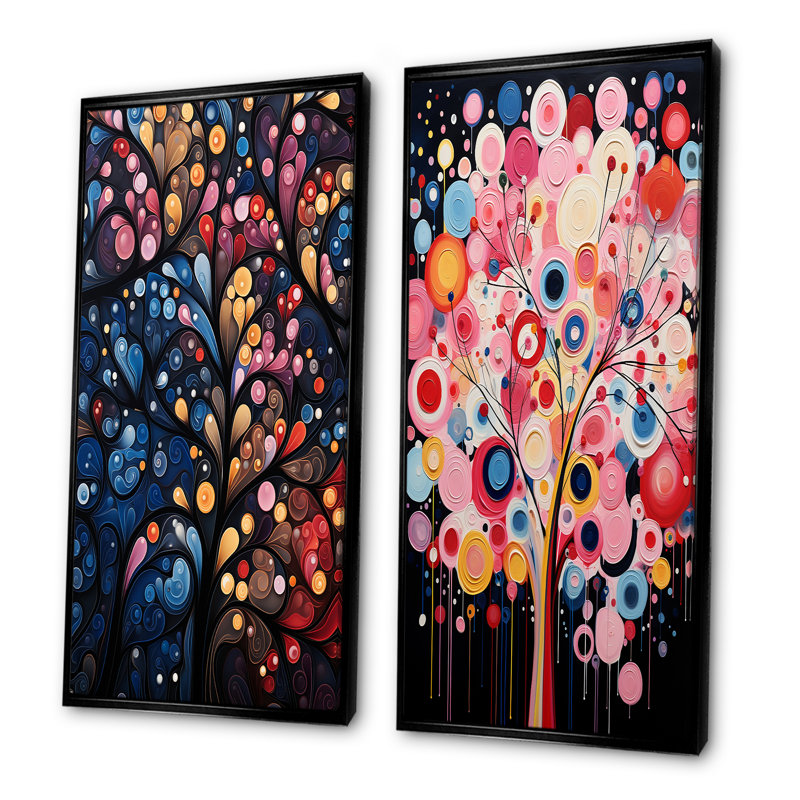 Arbre de fantaisie rose et bleu, arbre I - arbre africain, ensemble d'art mural sur toile, H 40 po x l 41 po