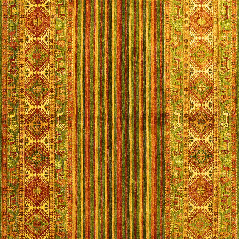 Tapis carré jaune / orange / vert 6 pi x 6 pi Patchwork Machine Made