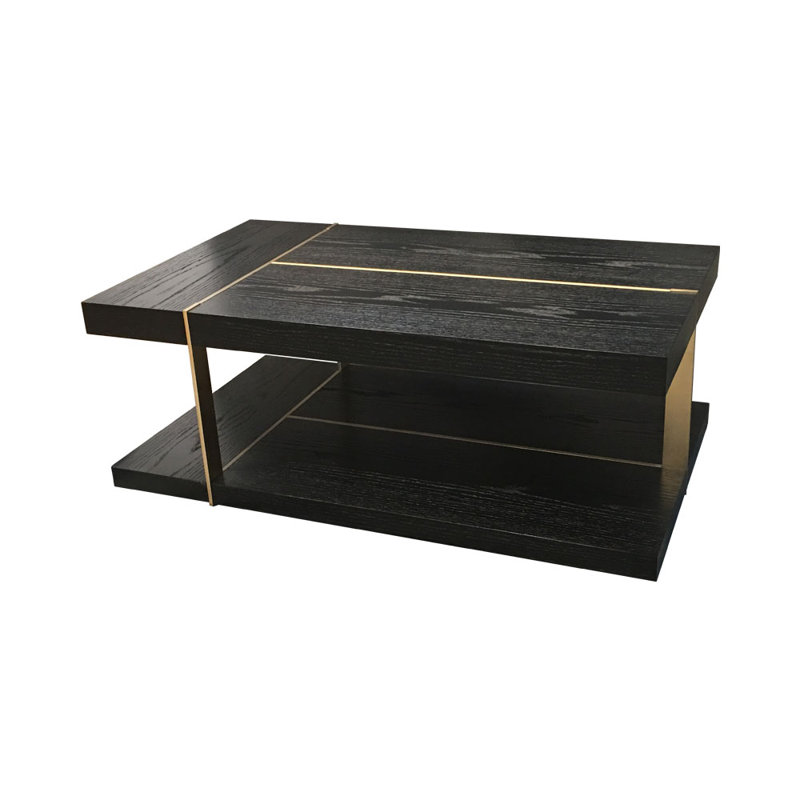 Alexs Floor Shelf Coffee Table with Storage, Black