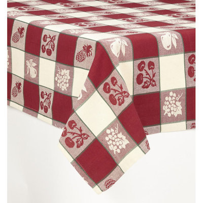 Navy Blue & White Checks With Fruite Patterns Tablecloth