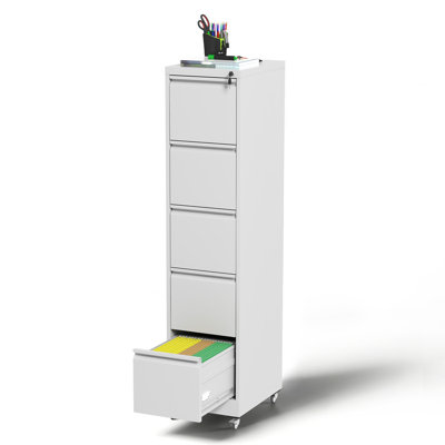 64.1"H 5-Drawer Mobile Metal Filing Cabinet with Lock & Casters For Home Office, Maximum-Capacity Rolling Storage