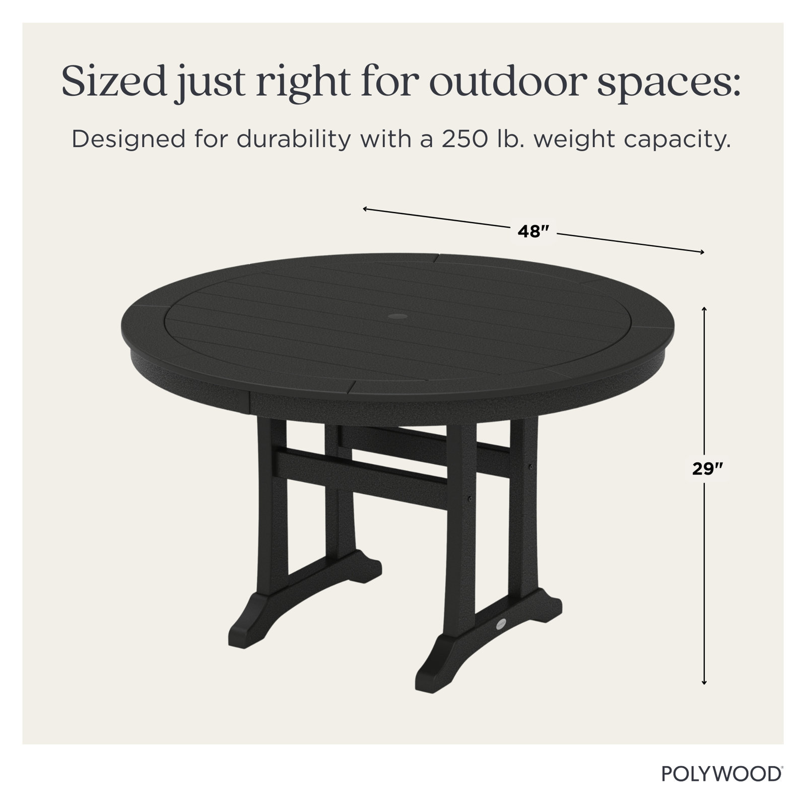 POLYWOOD® Nautical 48" Patio Dining Table, Black
