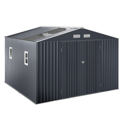 Kirksey 10X12 FT Metal Storage Shed With Floor Frame Extra Large Waterproof Storage House With Clear Roof Windows Air Vent For Garden Yard To Store Bikes,Lawnmower