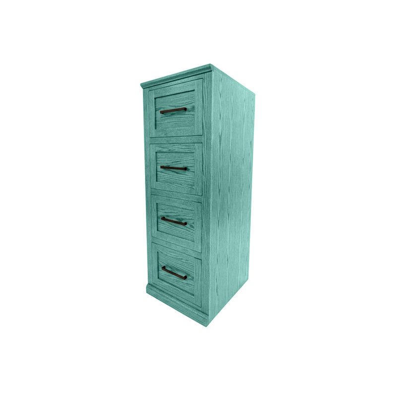 Tradtional Shaker Solid Wood 4 Drawer File Cabinet, Aqua Fiesta