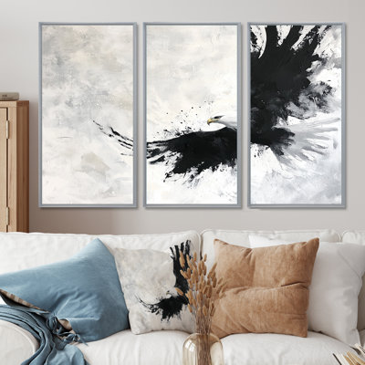 Black And White Eagle Soaring - Eagle Wall Art Living Room Set