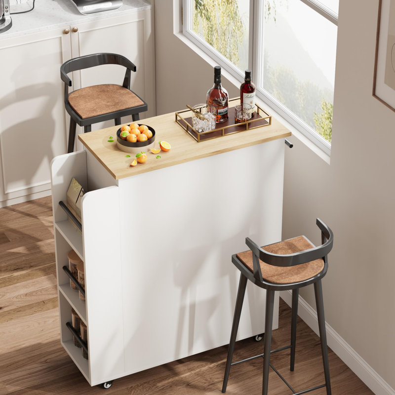 30 inch White Mobile Kitchen Island Cart with Storage, 360° Rolling Wheels, Rolling Island with Drawers, Spice Rack & Black Handle, Versatile Serving Cart for Kitchen & Dining