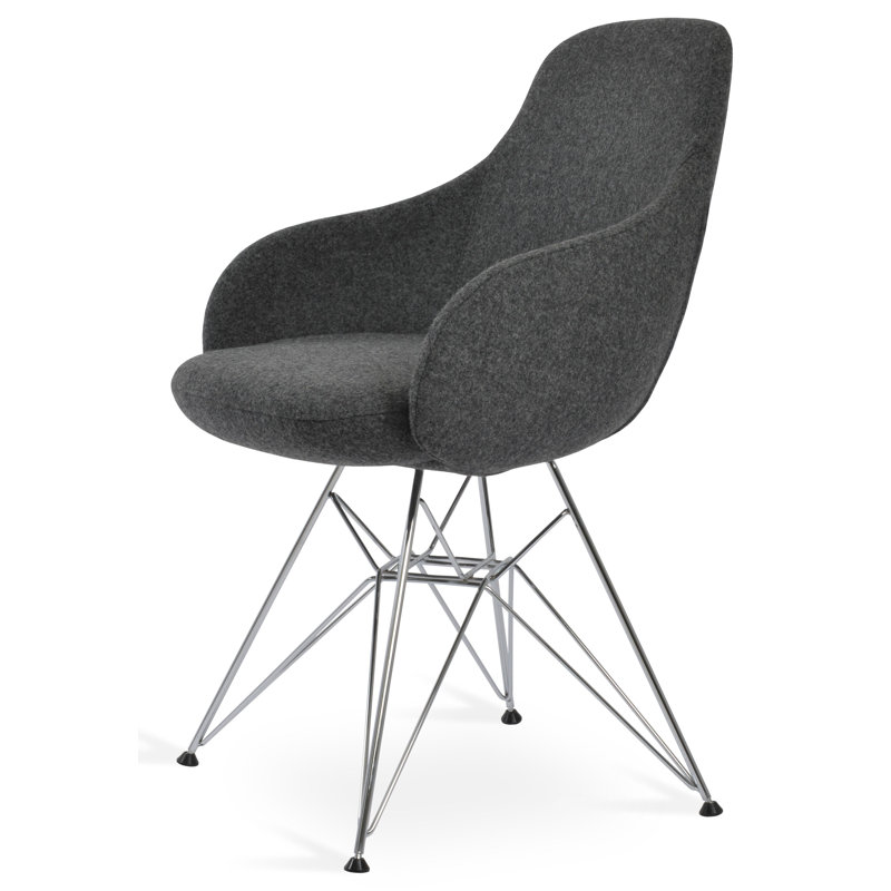 Gazel 17.7'' H Camira Wool Upholstered Armchair, Silver Wool, White
