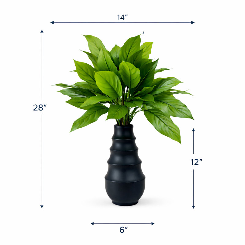 Vase en céramique à feuilles larges 28 po Deco, Noir