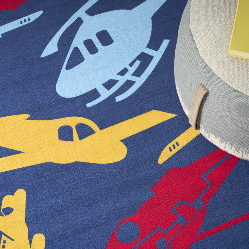 Arranjeet Machine Washable Navy Multicolor Indoor Rug, Rectangle 3'5" x 5'