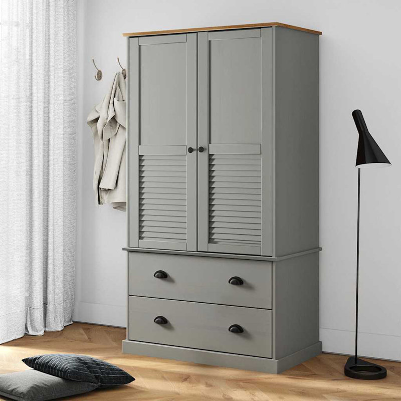 Wardrobe "VIGO" 90x55x170 cm Solid Wood Pine, Grey/Brown