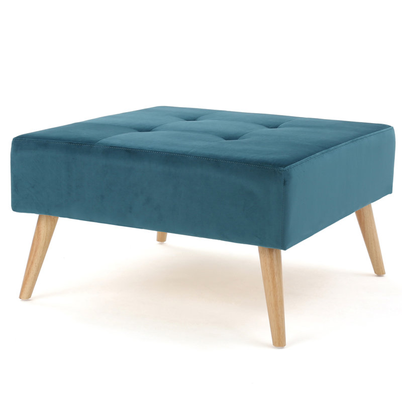 Avec revêtement en velours bleu sarcelle et style Mid-Century moderne, pieds solides, couvre-pieds en bouleau de 30,5 x 30,5 x 17 po