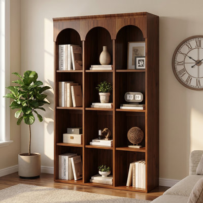 5-Tier  70.9" Tall Arched Bookcase, Freestanding Wooden Bookshelf with Open Storage Shelves