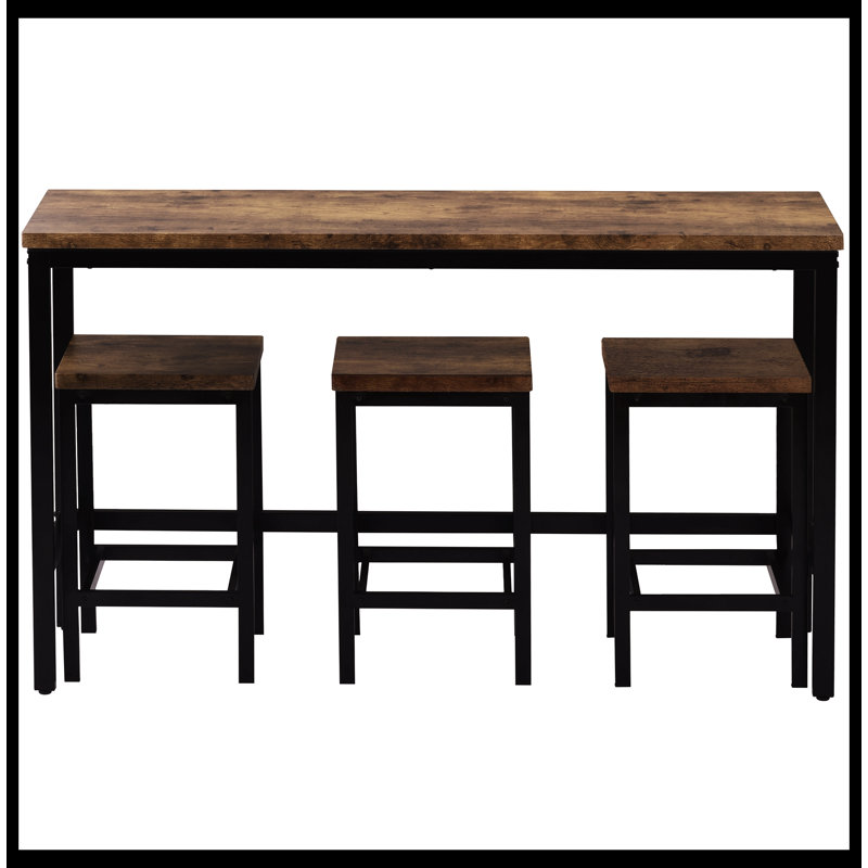 17 Stories Counter Height Extra Long Dining Table Set with 3 Stools Pub ...