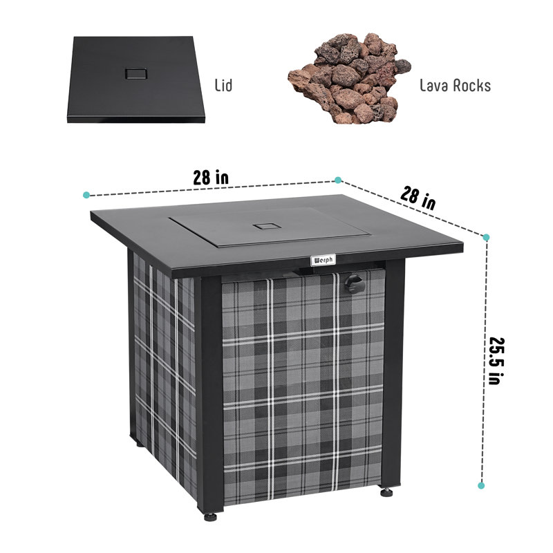 Werph 28" Black Gas Fire Pit Table with Lava Rocks