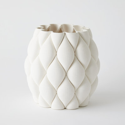 Pillowed Printed Vase-Matte White-Lg
