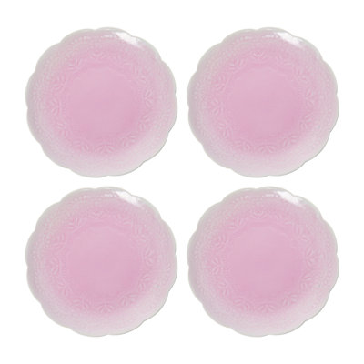 Céramique 7,9 po Charlton Home® Ensemble de 4 assiettes en dentelle rose estampée
