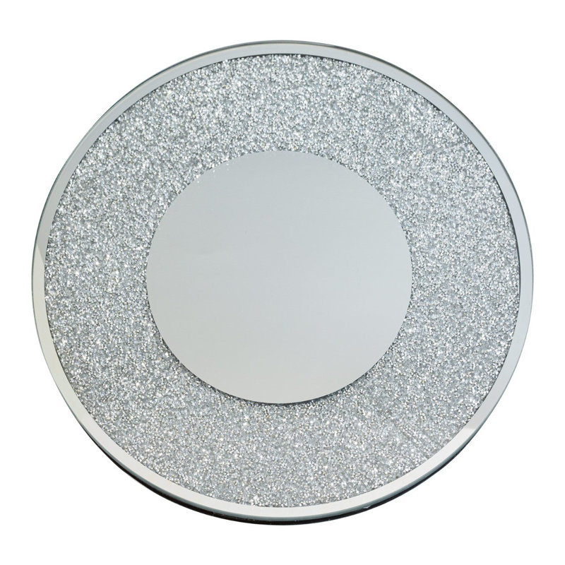 Chargeur Sparkles Home Regent Rond 15 po | Plaque en strass à miroir | Fond rembourré | 15 po