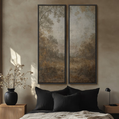 Soft Earth-Tone Landscape - Set of 2 Framed Wall Art Print on Canvas 60"x20"x2pcs, 60"x30"x2pcs