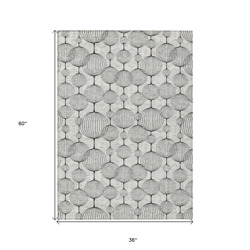 Tapis intérieur / extérieur 3 pi x 5 pi blanc et gris à motif géométrique lavable