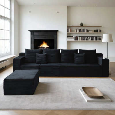 Canapé modulaire en forme de L avec repose-pieds et porte-gobelets Boneless