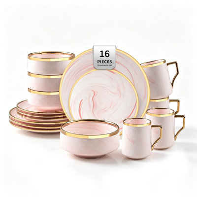  HomeVSS Fine China Artisan Marbled Dinnerware Set with Gold Rim, 20-Piece Set for 4