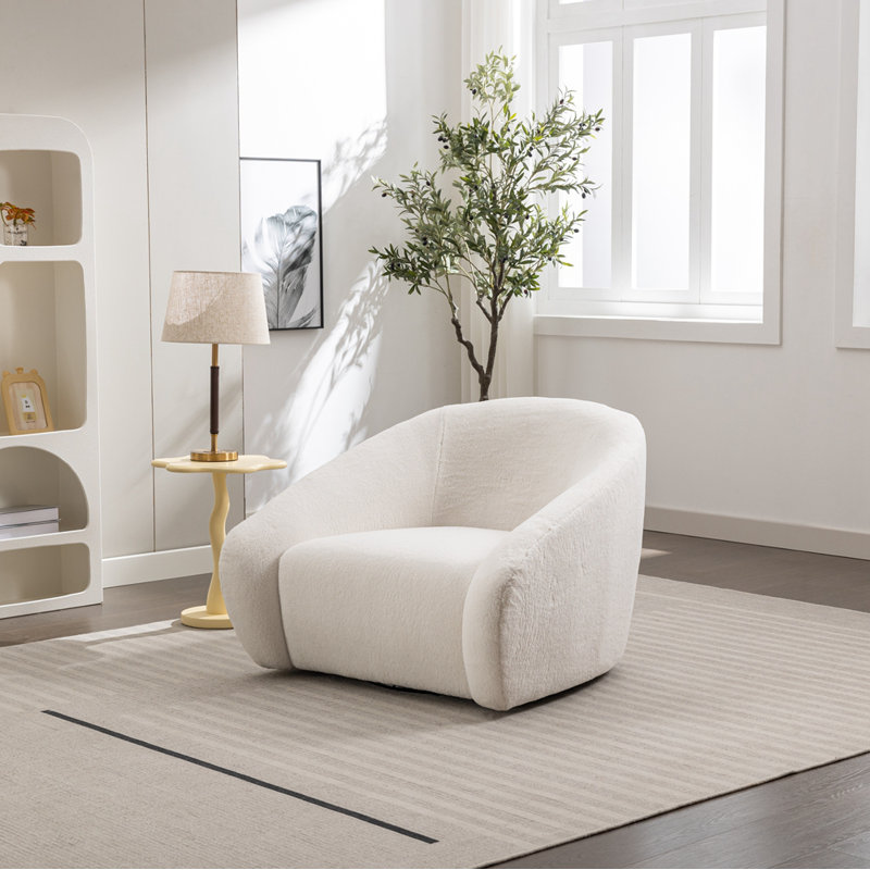 Lessley Modern Upholstered Accent Chair, 360° Swivel, Cream White Boucle