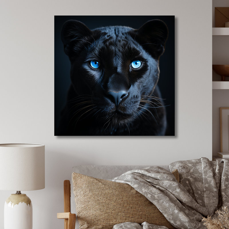 Portrait de panthère bleue et noire II, H 16 po x l 16 po x P 1 po
