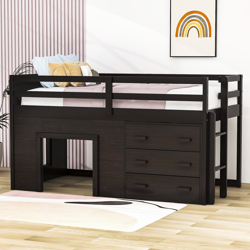 Gigel Kids Twin Loft Bed with Drawers, Espresso