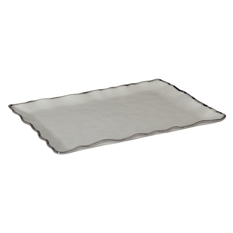Elegant Silver Rimmed Rectangular Ceramic Serving Platter, 16 inches