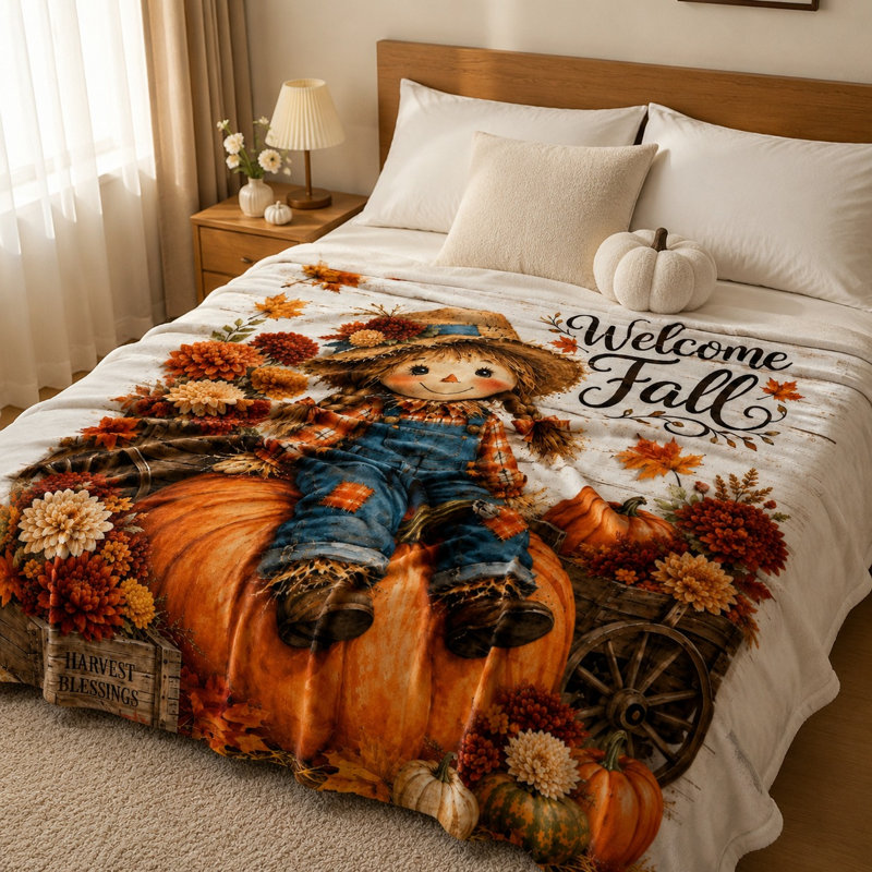 Jeté Cozy Scarecrow Fall, couverture décorative moelleuse pour canapé-lit, Standard Throw(W50"×60L")