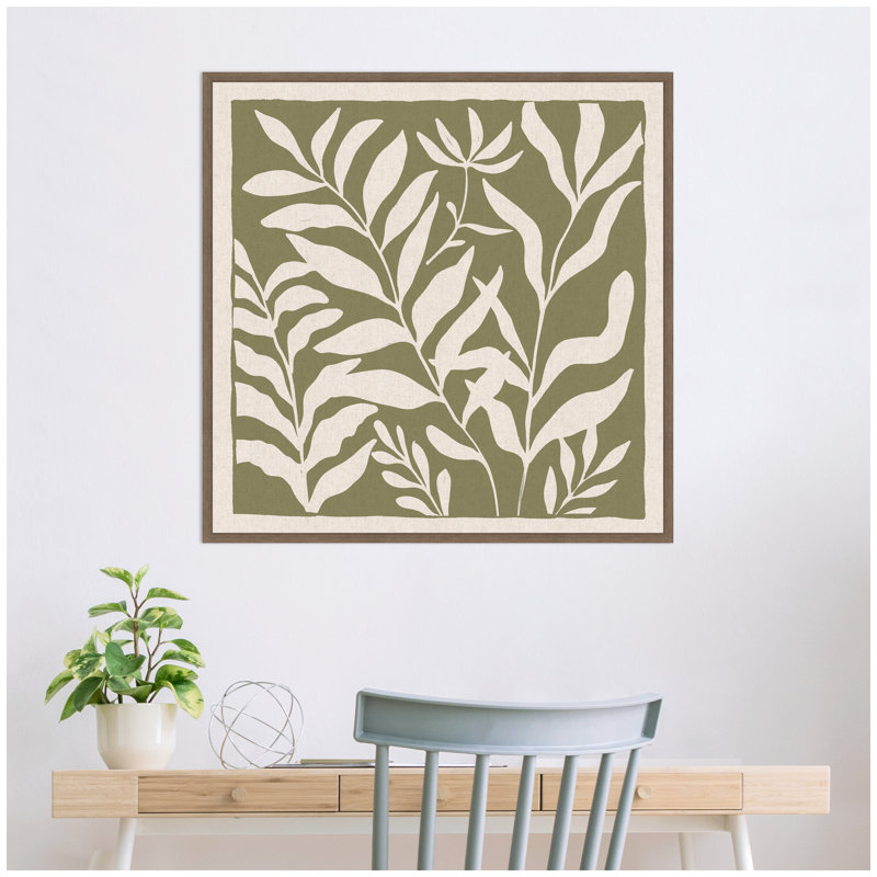 Toile encadrée en lin vert et neutre par Sylvie, Brun