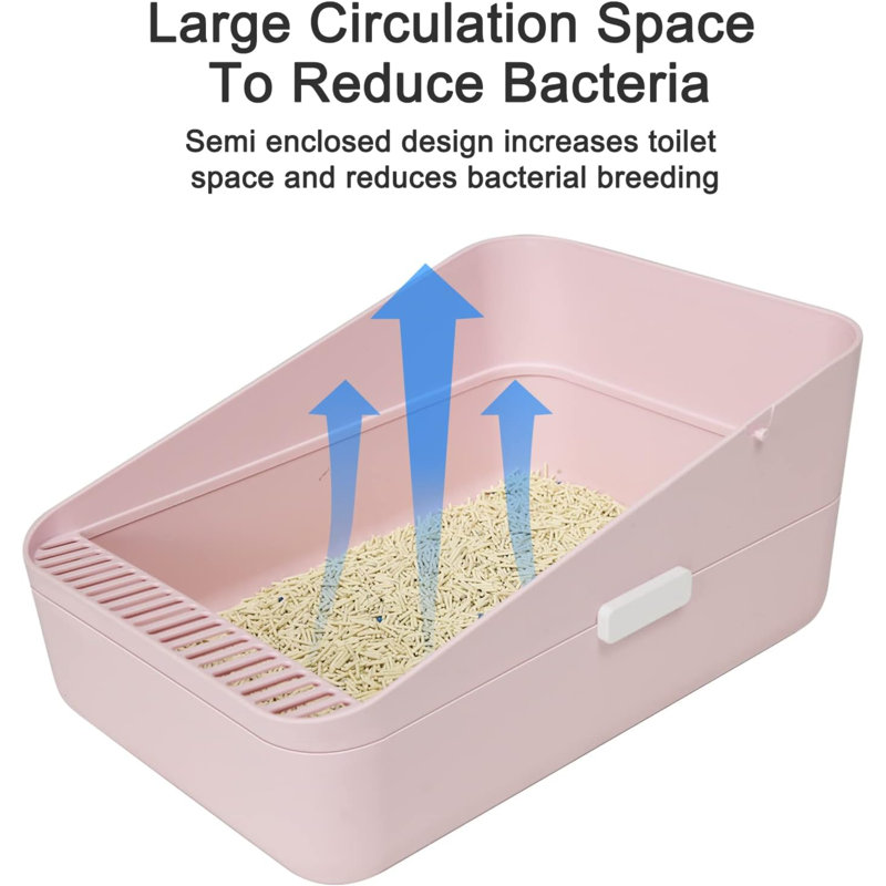 Pink High-Sided Easy Clean Semi-Closed Litter Box for Small Pets