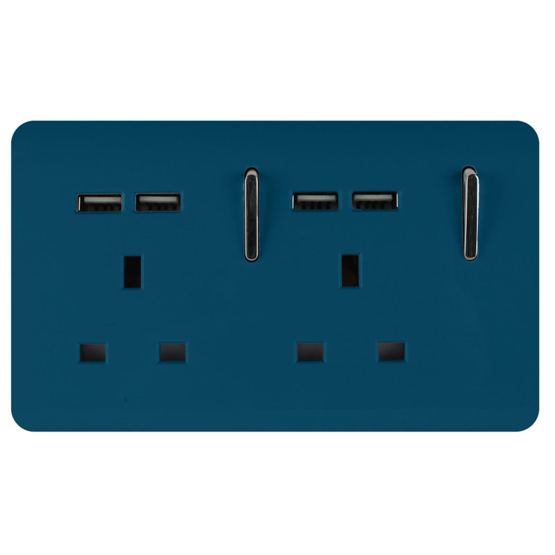 Trendi Switch 2 Gang 4 Port USB 2100mA Plug Socket, Midnight Blue