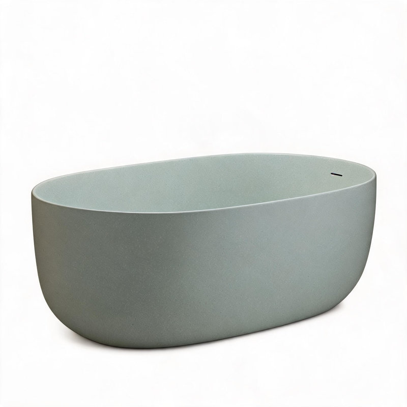 47 inch Turquoise Green Solid Surface Freestanding Soaking Bathtub with Overflow and Pop-up Drain