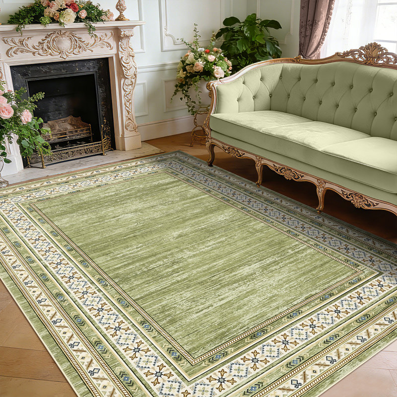 Tapis moderne lavable à la machine avec envers en caoutchouc, Vert, 5 x 7 pi
