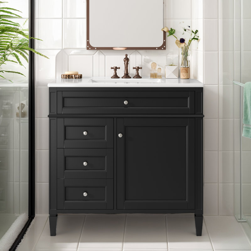 Meuble-lavabo simple 33,78 po avec lavabo supérieur, Noir, noir, noir, noir