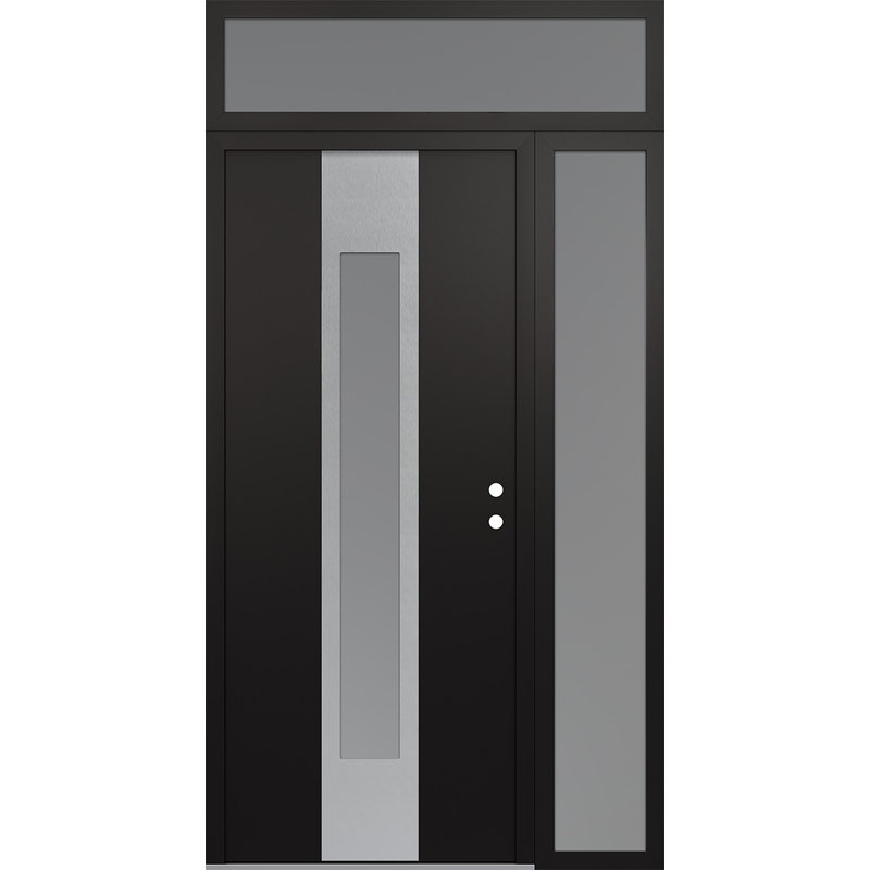 Porte d'entrée avant à panneau en acier argenté Diamond gauche gauche avec panneau latéral et traverse, L 50 po x H 96 po