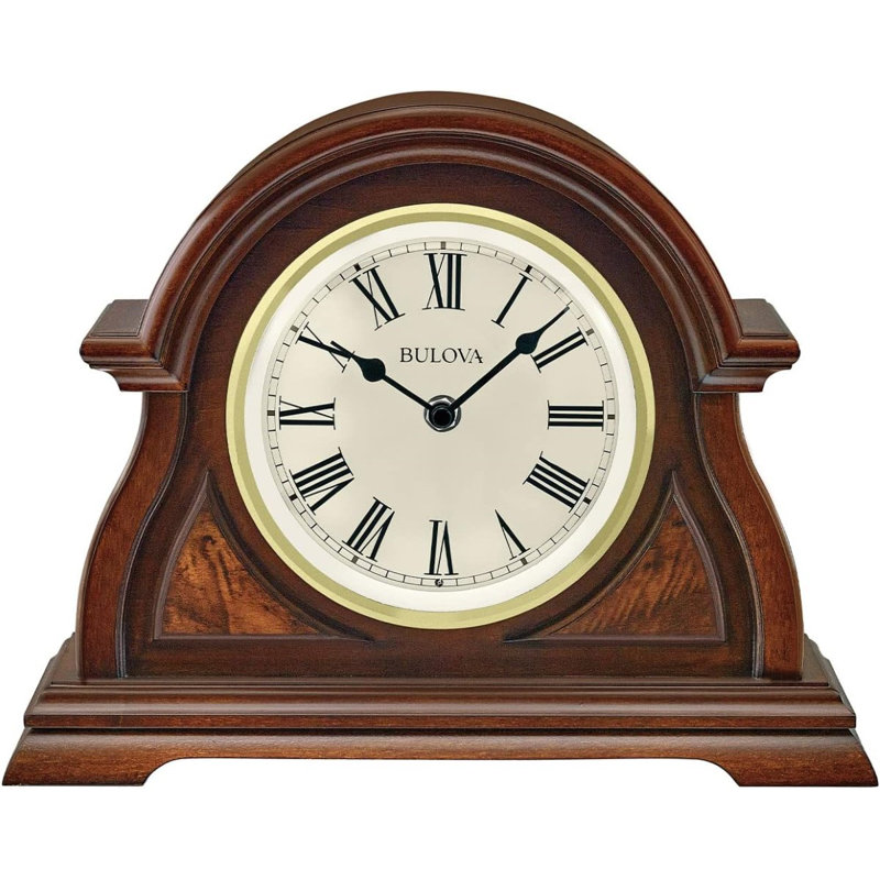 Cherry Wood Analog Mantel Clock with Brass Bezel