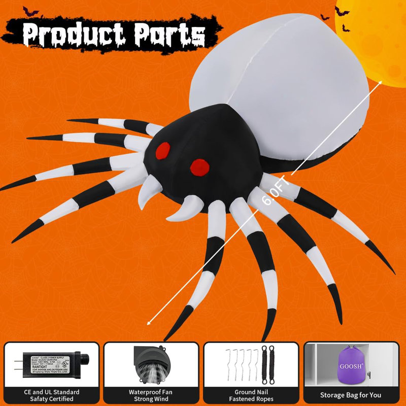 Araignée géante gonflable d'Halloween 6 pi avec lumières DEL magiques