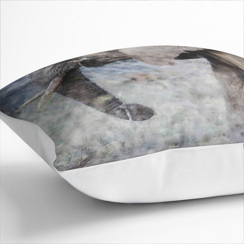 Mother And Baby Elephant Vol.1 Painting Square Throw Cushion, 40cm H x 40cm W x 15cm D, White