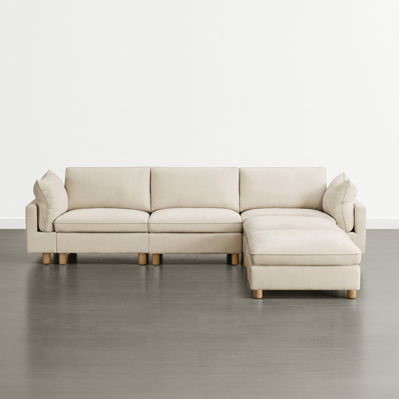 Solena 126.8" W 4-Piece Modular Sofa , Cream Polyester