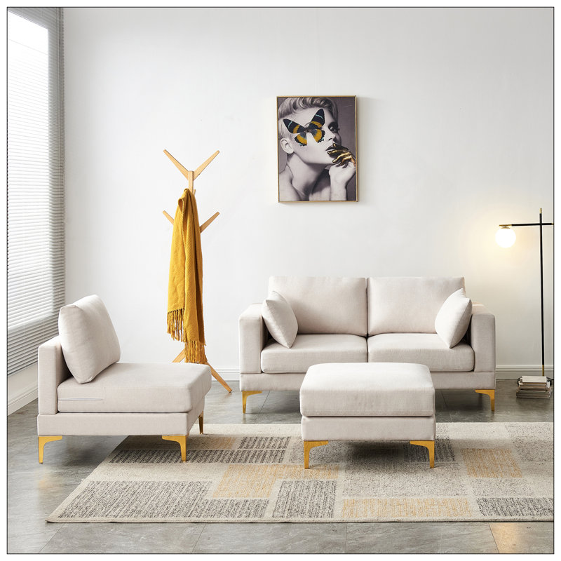 Canapé moderne en forme de L avec éponge haute densité et tissu en polyester pour une vie confortable