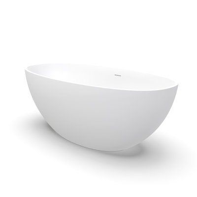 Solid Surface Freestanding Bathtub, 61 Inches, Matte White, Modern Style, Ergonomic For Bathing Comfort, Centre Drain, One - Piece, Contemporary Luxury, Small Bathrooms White Inch Design, Drain